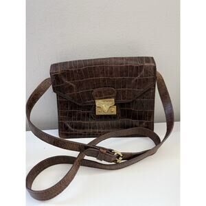 Brown Foley + Corinna Cocodrille Leather Vintage Crossbody Bag